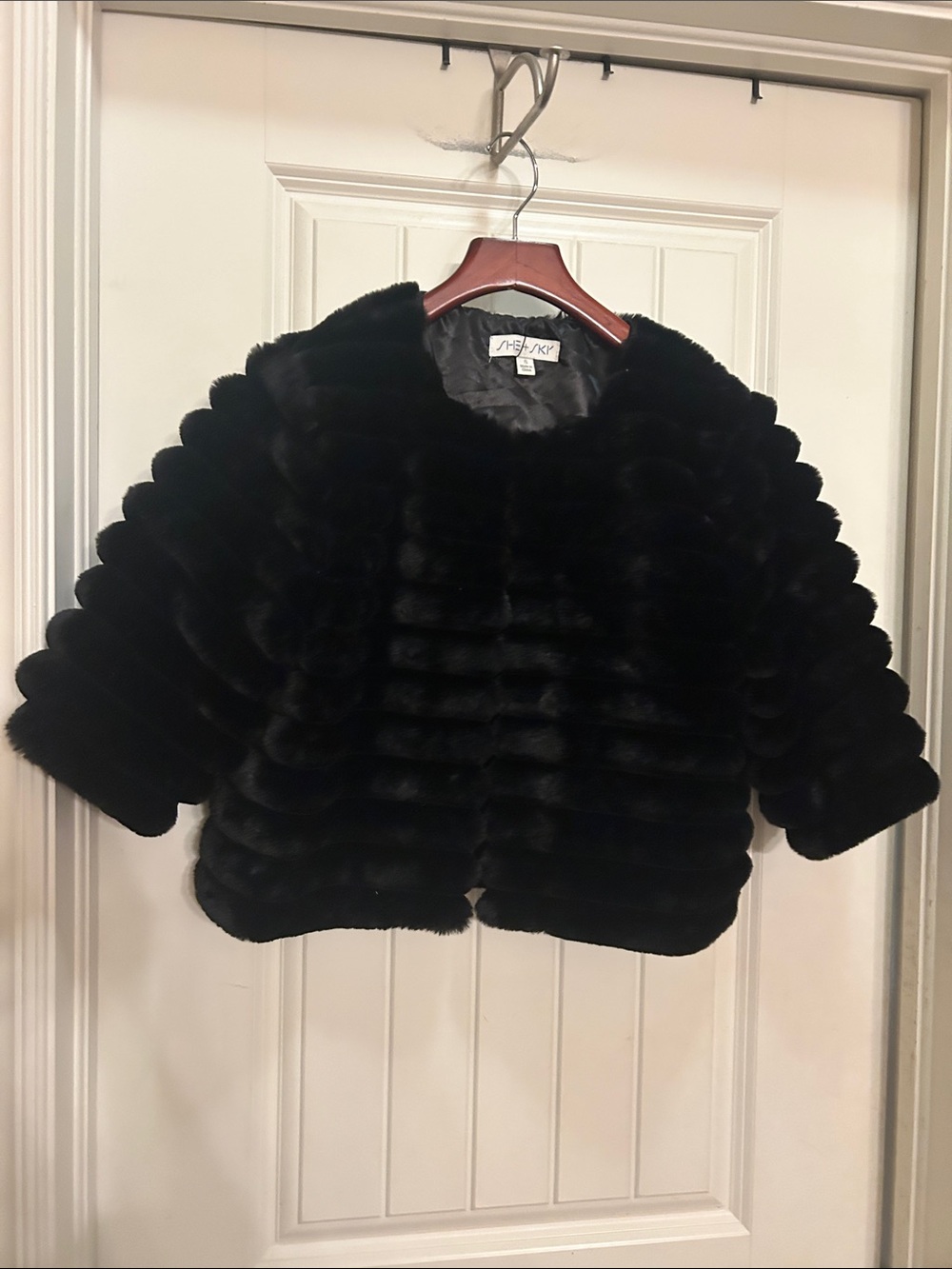 She + Sky Black Faux Fur Teddy Jacket-NWT